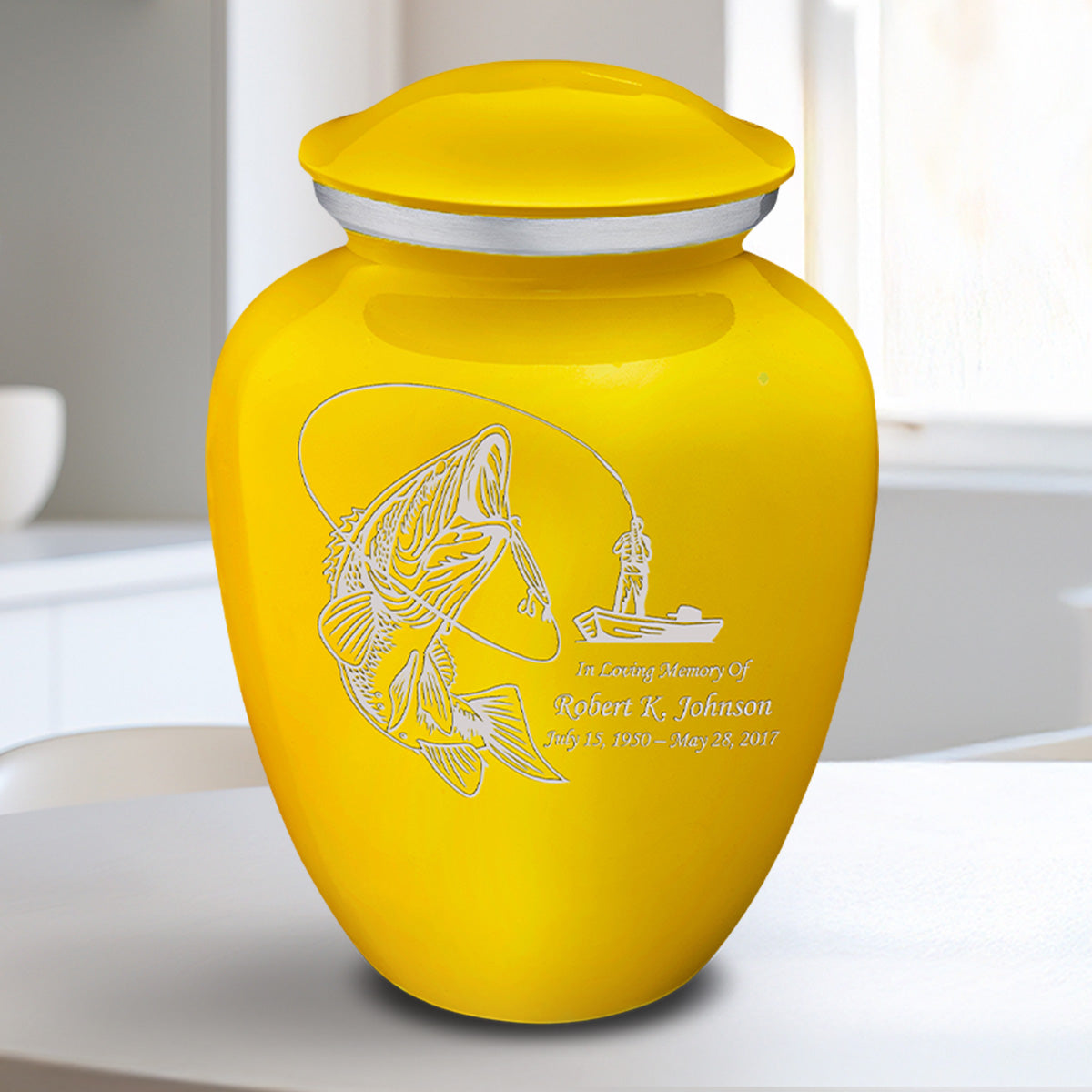 Medium Embrace Yellow Fishing Cremation Urn