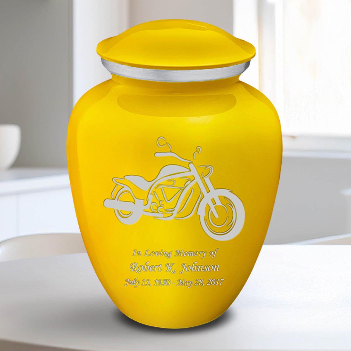 Medium Embrace Yellow Motorcycle Cremation Urn