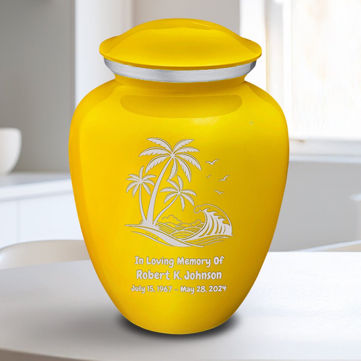 Medium Embrace Yellow Palm Beach Cremation Urn