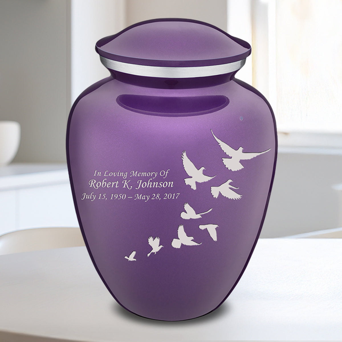 Medium Embrace Purple Doves Cremation Urn