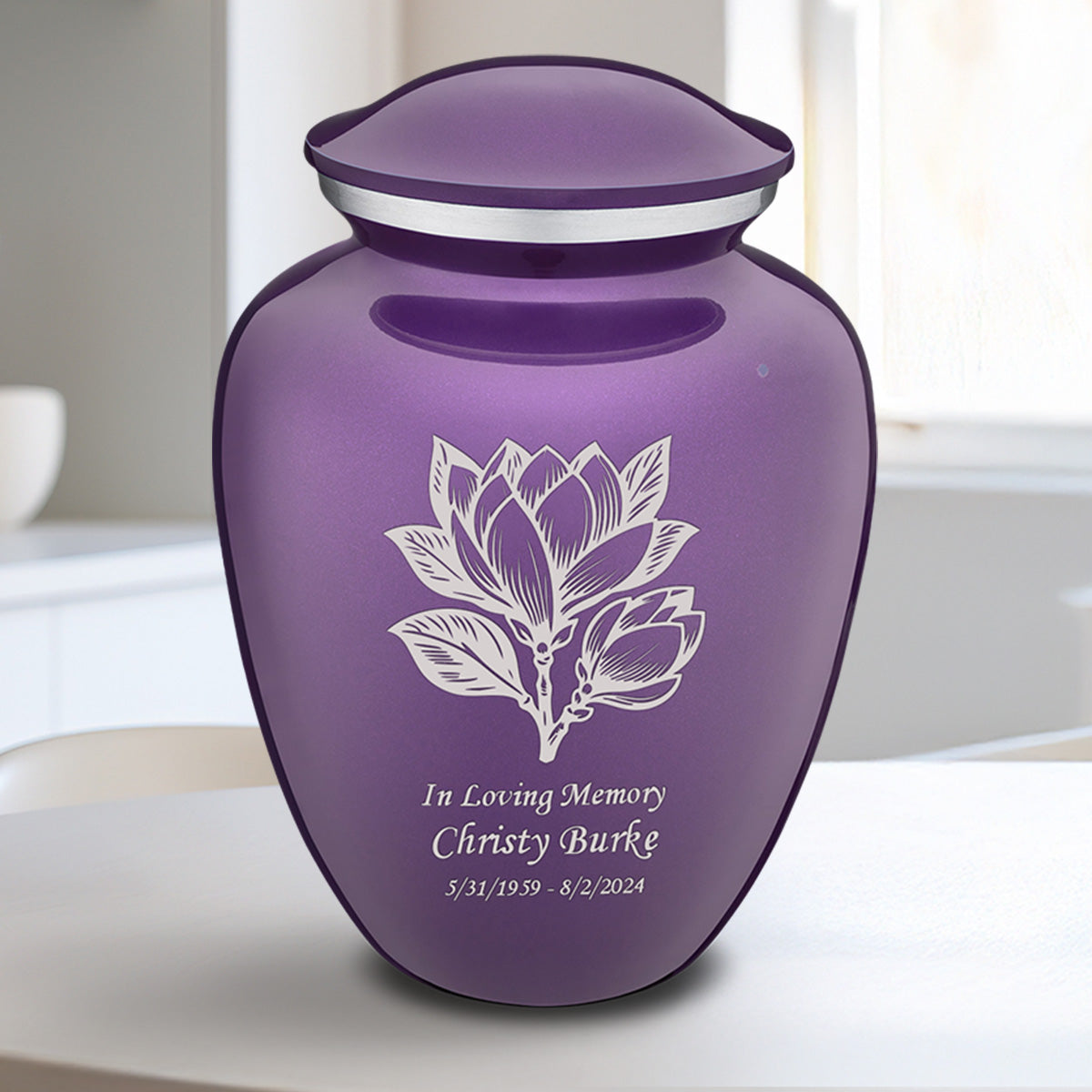 Medium Embrace Purple Magnolia Flower Cremation Urn