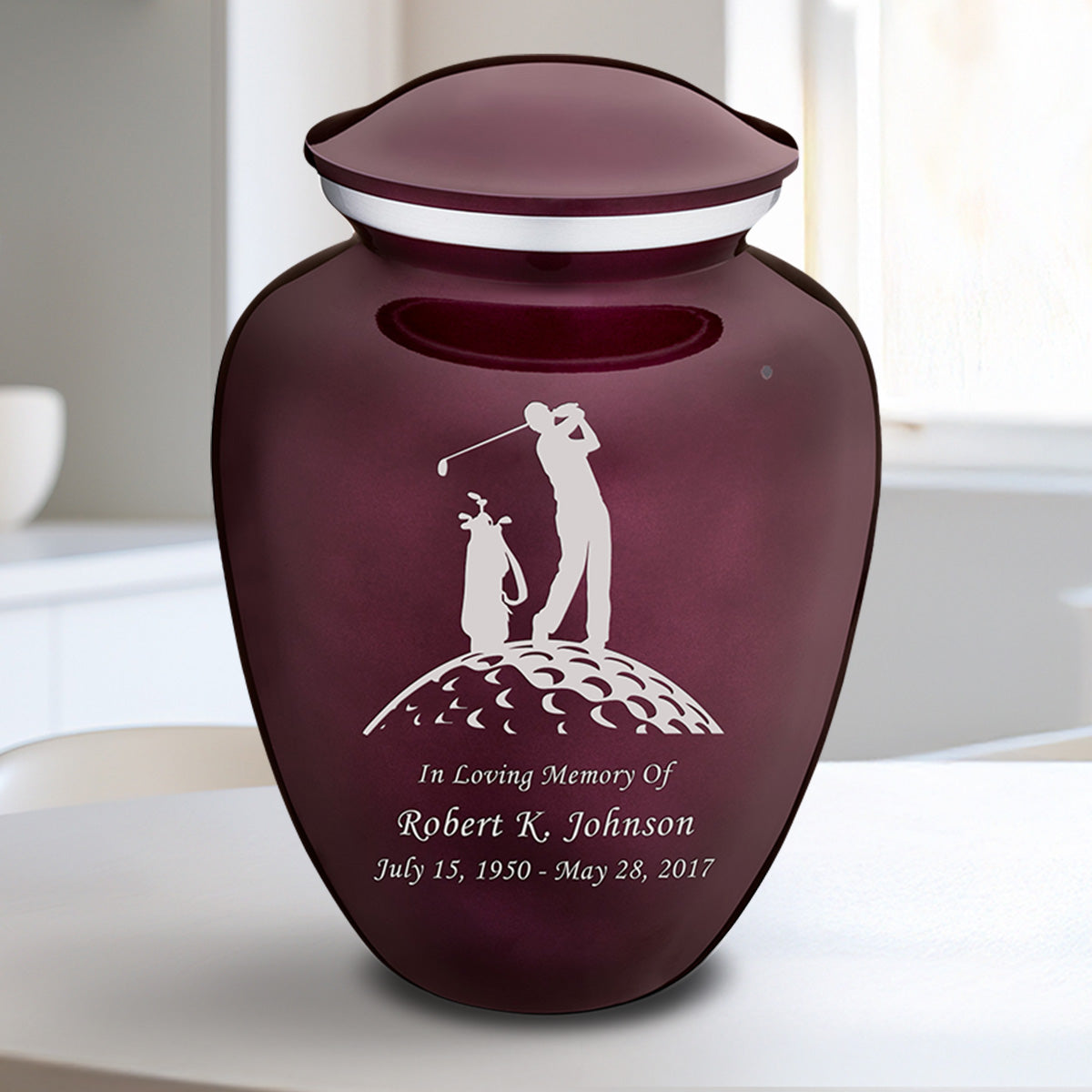 Medium Cherry Purple Embrace Golfer Cremation Urn