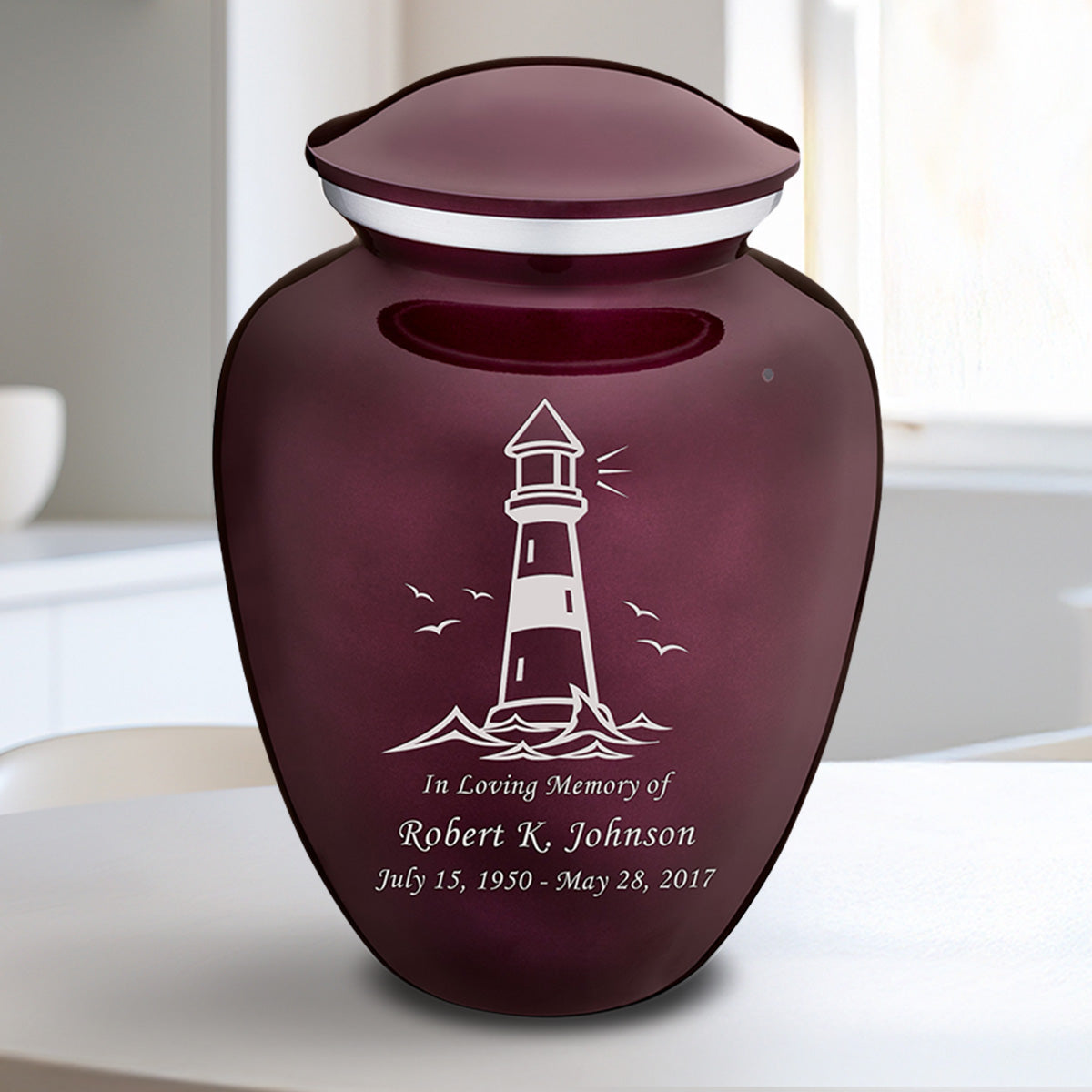 Medium Embrace Cherry Purple Lighthouse Cremation Urn