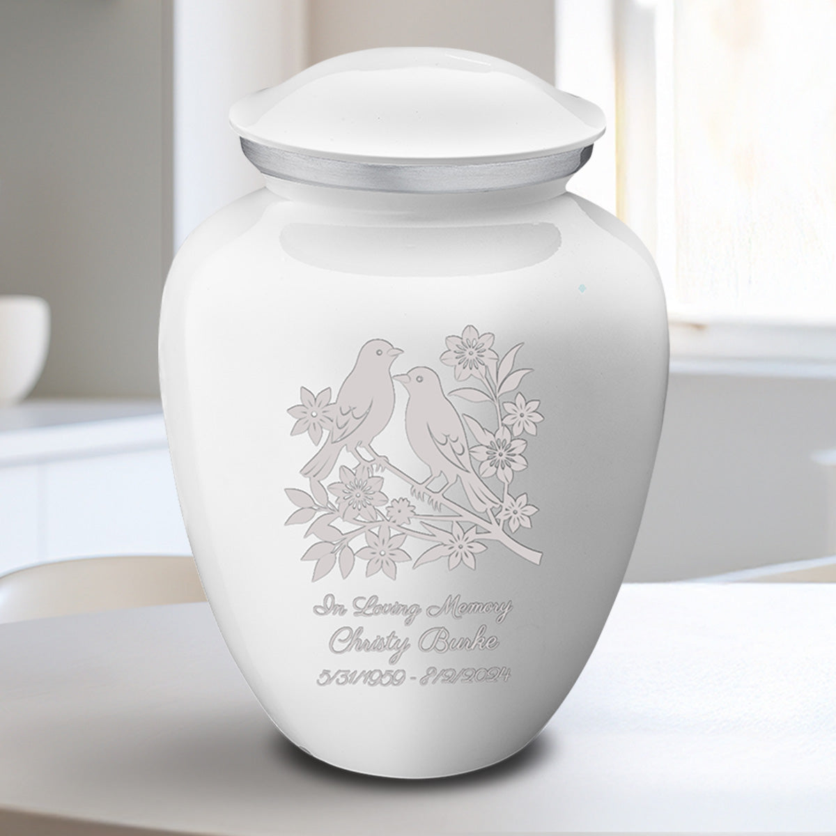 Medium Embrace White Songbirds Cremation Urn