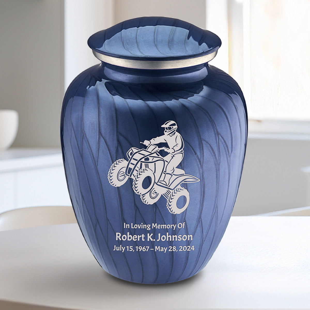 Medium Embrace Pearl Cobalt Blue ATV Cremation Urn