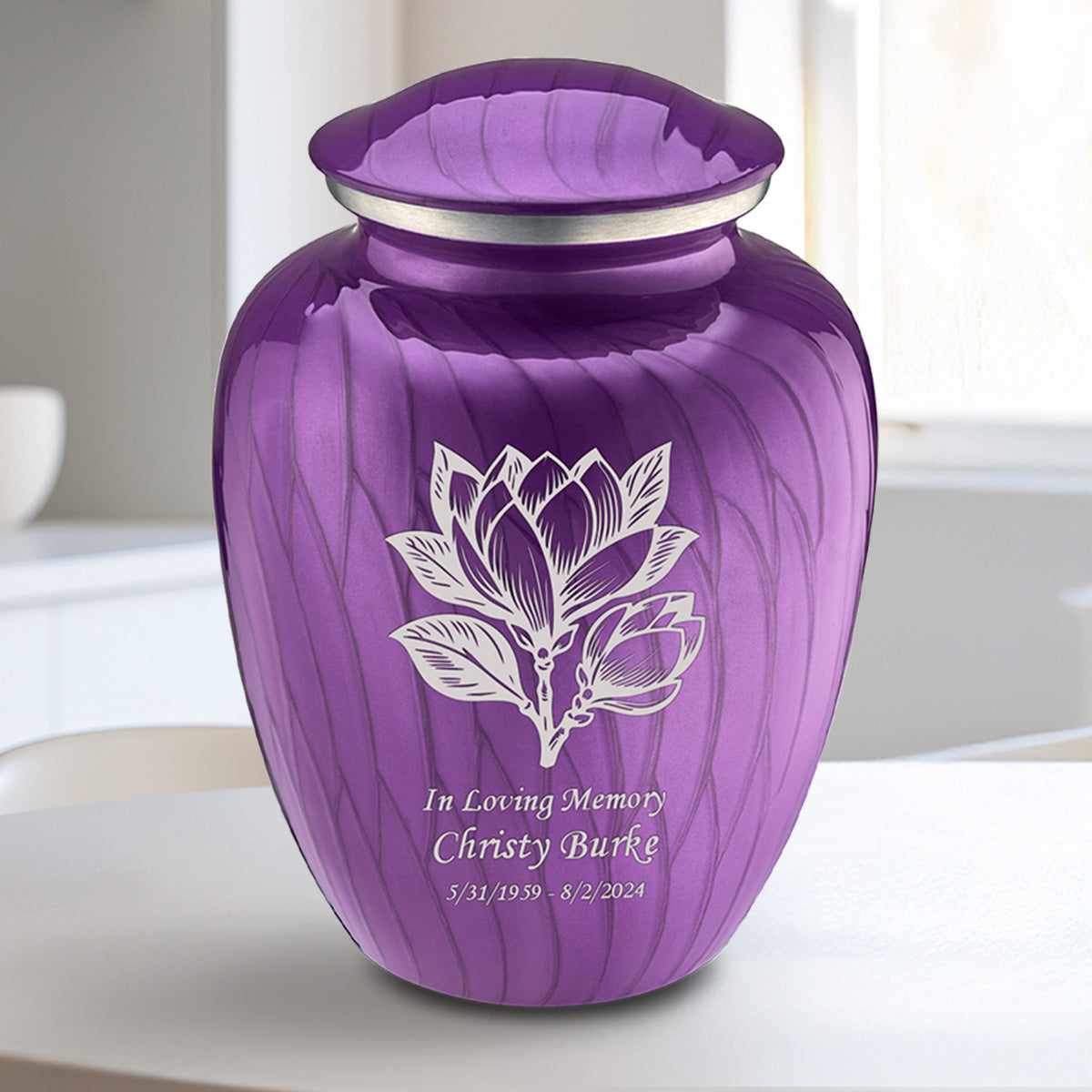 Medium Embrace Pearl Purple Magnolia Flower Cremation Urn