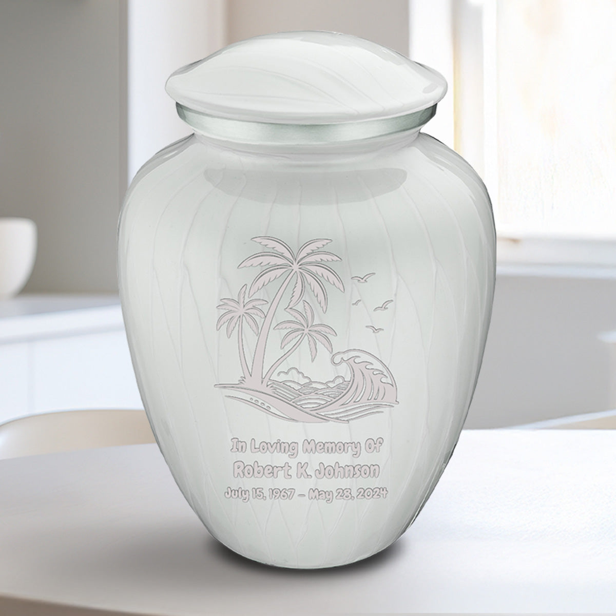 Medium Embrace Pearl White Palm Beach Cremation Urn