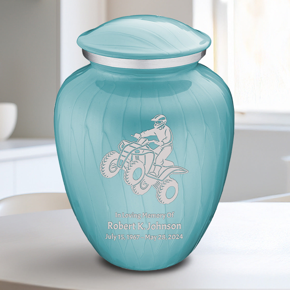 Medium Embrace Pearl Light Blue ATV Cremation Urn