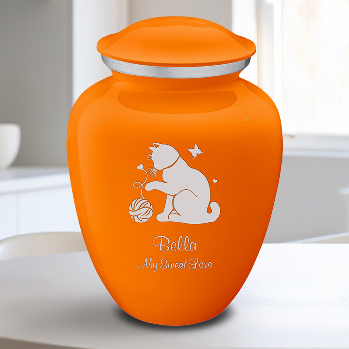 Medium Embrace Burnt Orange Pet Fun Cat Cremation Urn