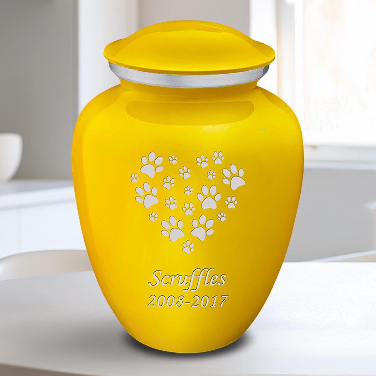Medium Embrace Yellow Heart Paws Pet Cremation Urn