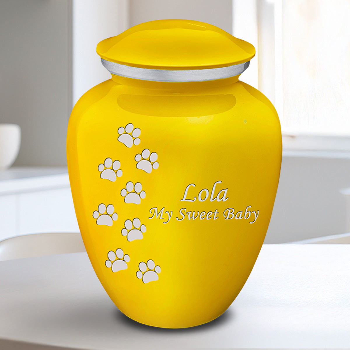 Medium Embrace Yellow Walking Paws Pet Cremation Urn
