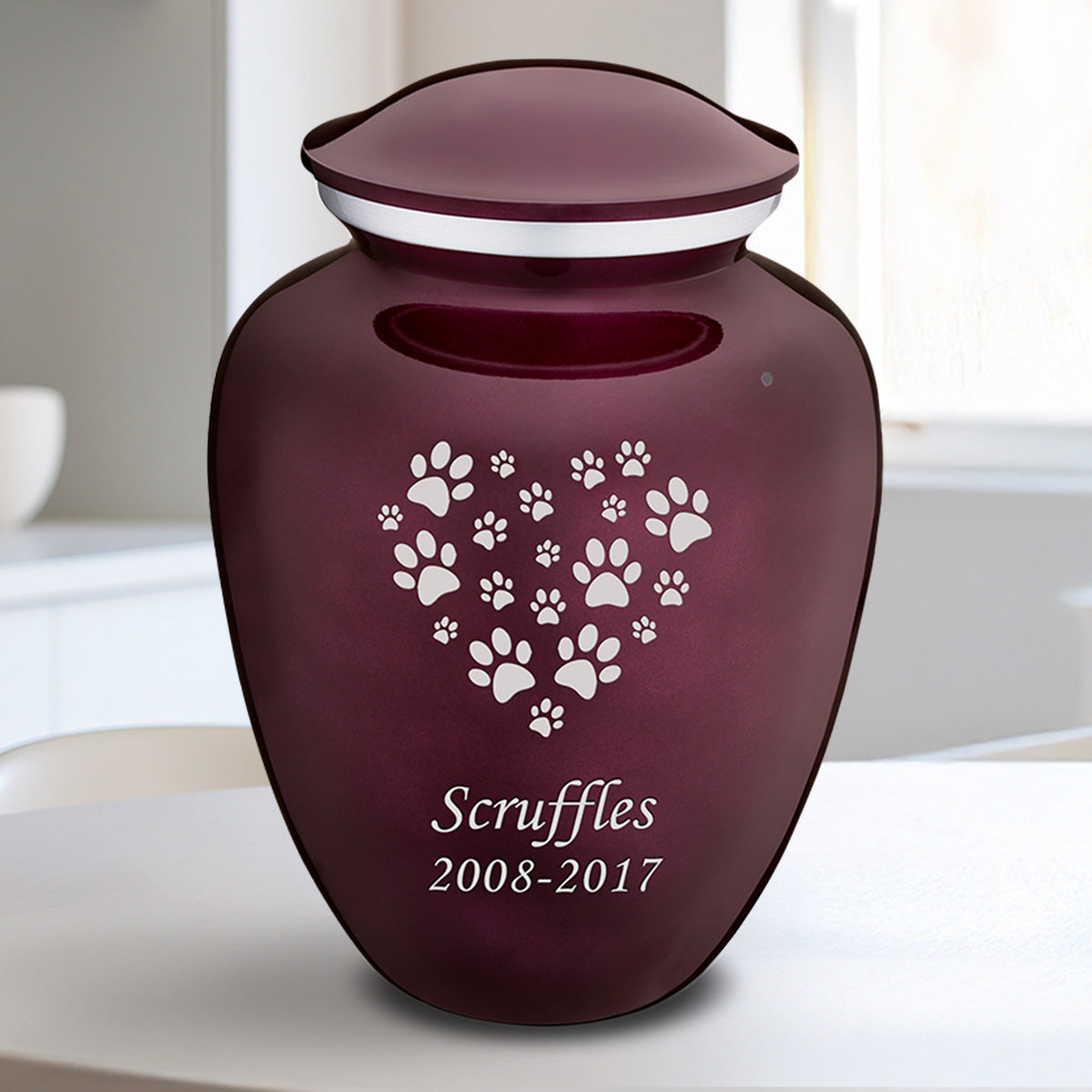 Medium Embrace Cherry Purple Heart Paws Pet Cremation Urn