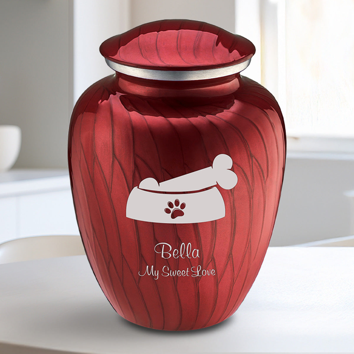 Medium Embrace Pearl Candy Red Pet Dog Bone Cremation Urn