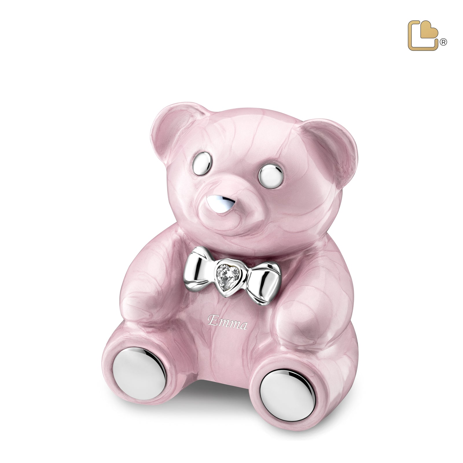CuddleBear Child Urn Pearl Pink & Pol Silver w/Crystal