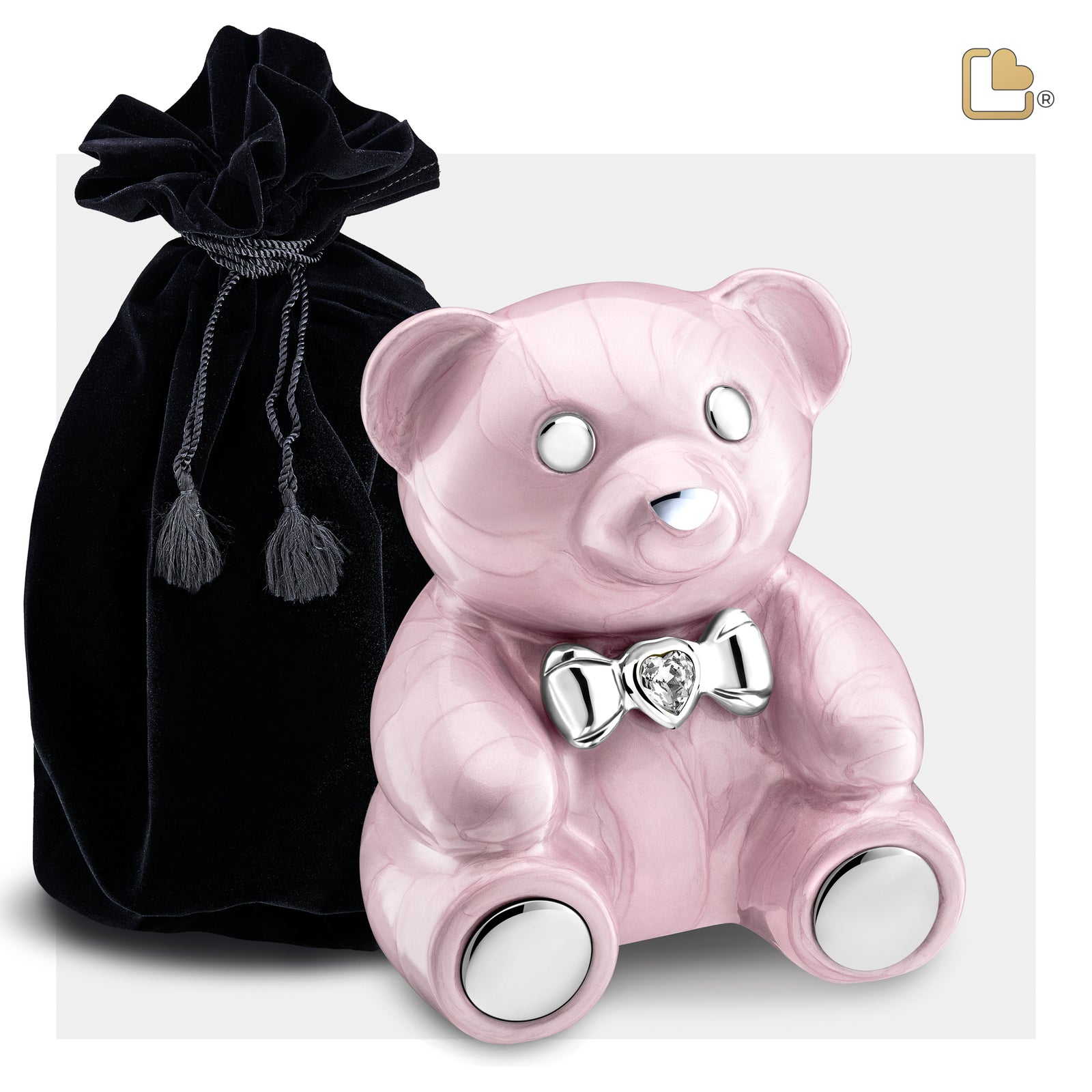 CuddleBear Child Urn Pearl Pink & Pol Silver w/Crystal