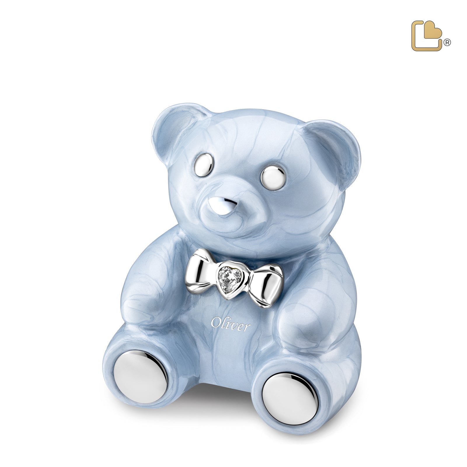 CuddleBear Child Urn Pearl Blue & Pol Silver w/Crystal