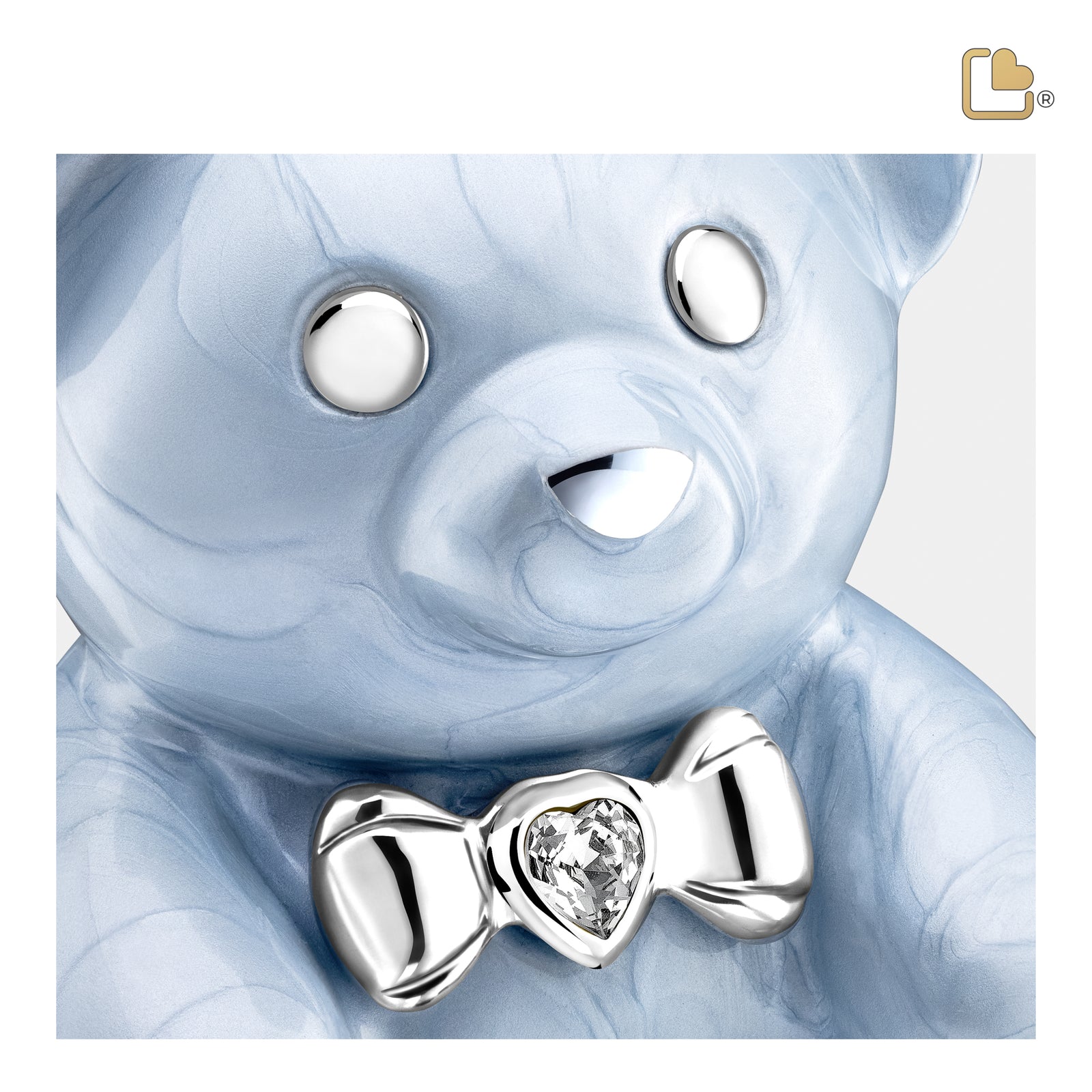 CuddleBear Child Urn Pearl Blue & Pol Silver w/Crystal