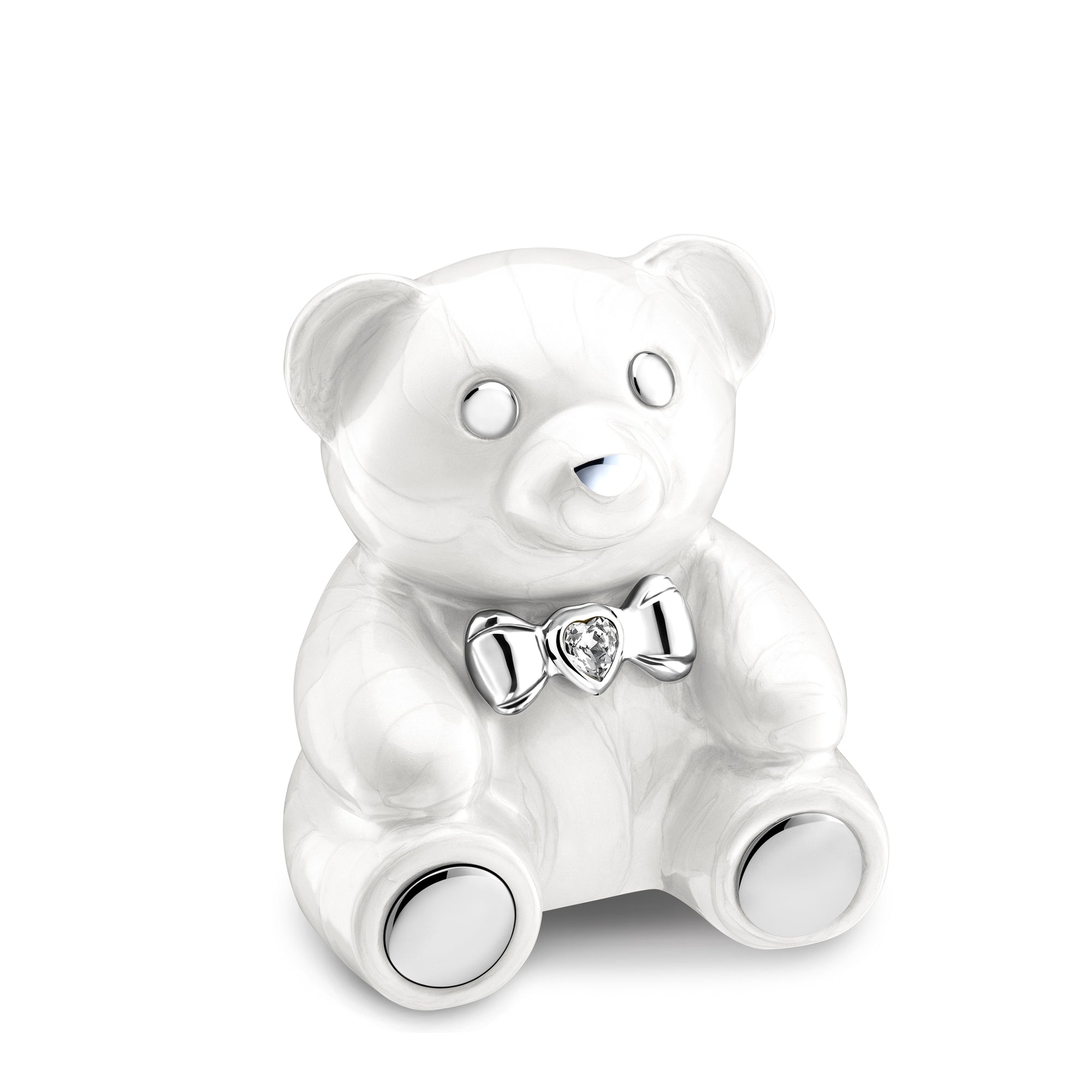 CuddleBear™ Child Urn Pearl White & Polished Silver With Crystal