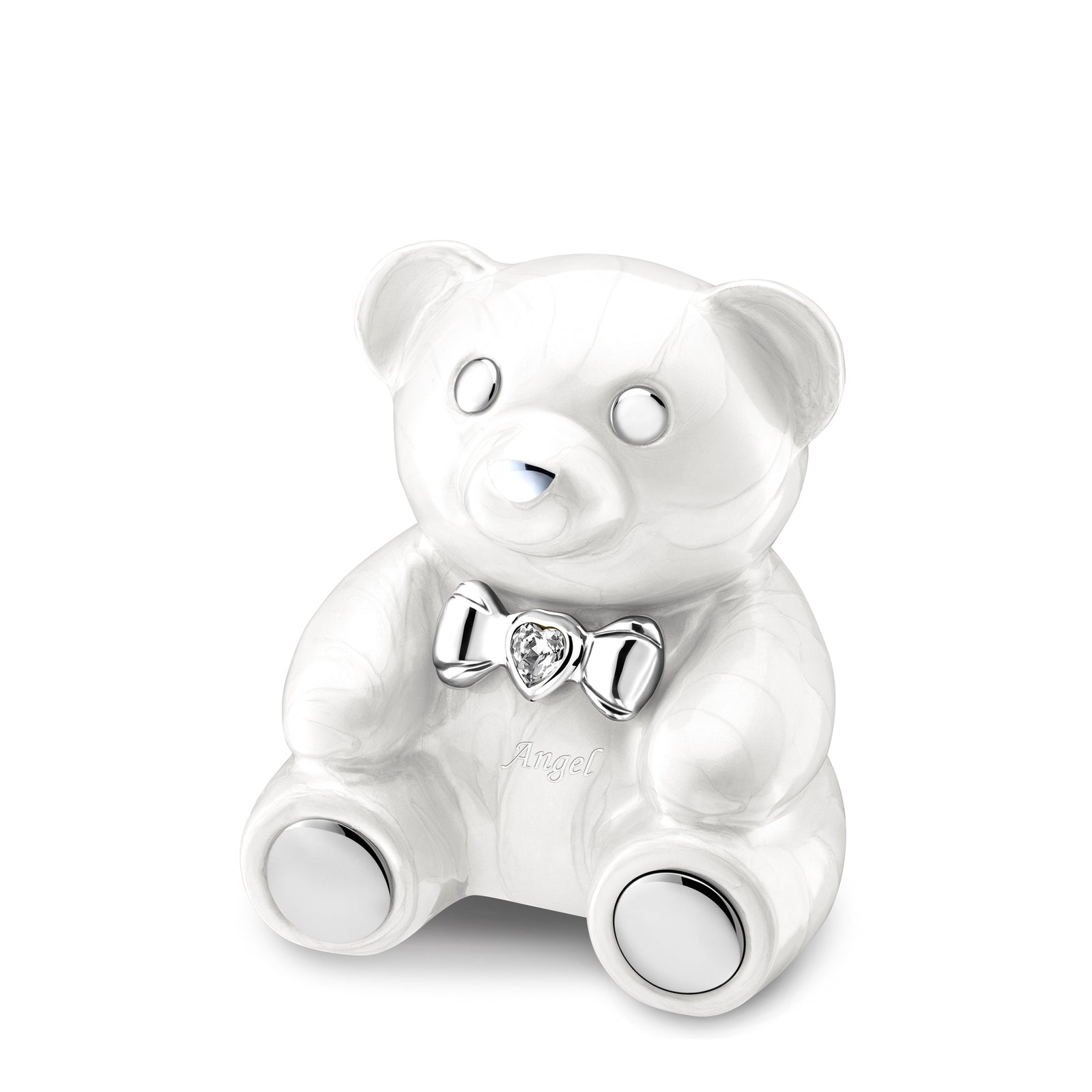 CuddleBear Child Urn Pearl White & Polished Silver With Crystal