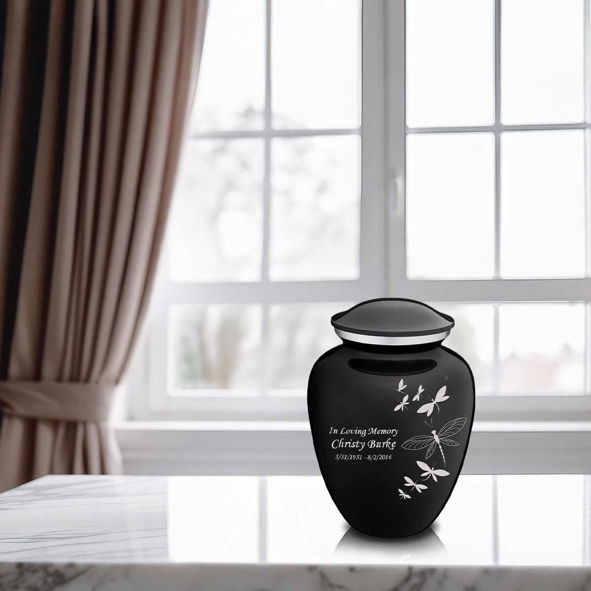 Medium Embrace Black Dragonflies Cremation Urn