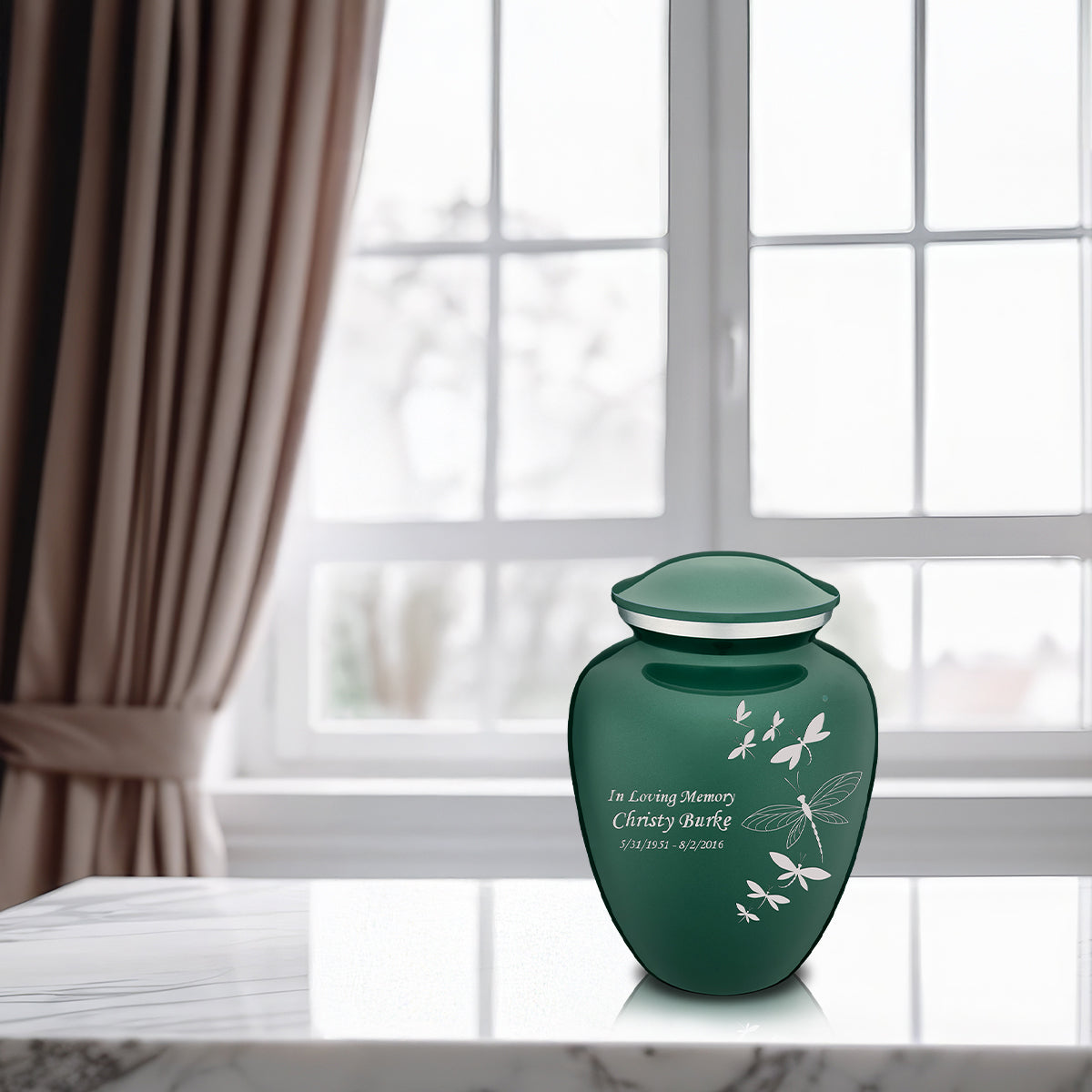 Medium Embrace Green Dragonflies Cremation Urn