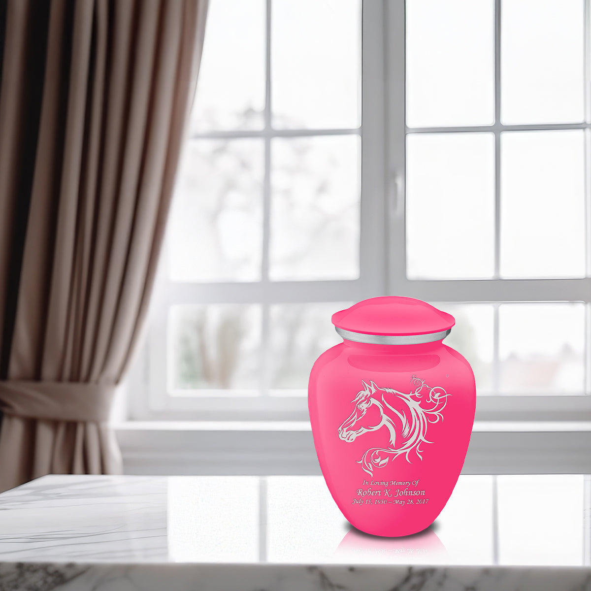 Medium Embrace Bright Pink Horse Cremation Urn