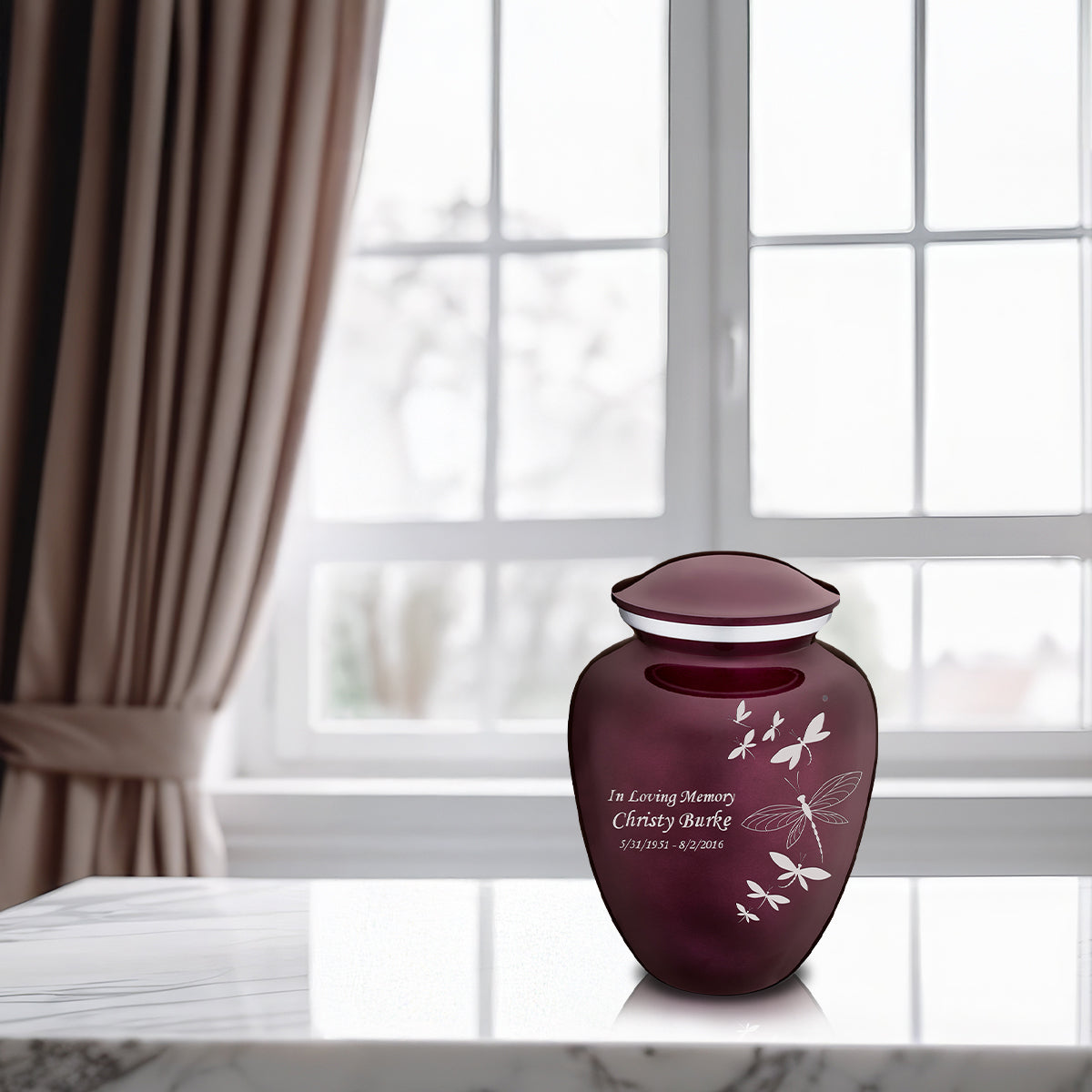 Medium Embrace Cherry Purple Dragonflies Cremation Urn