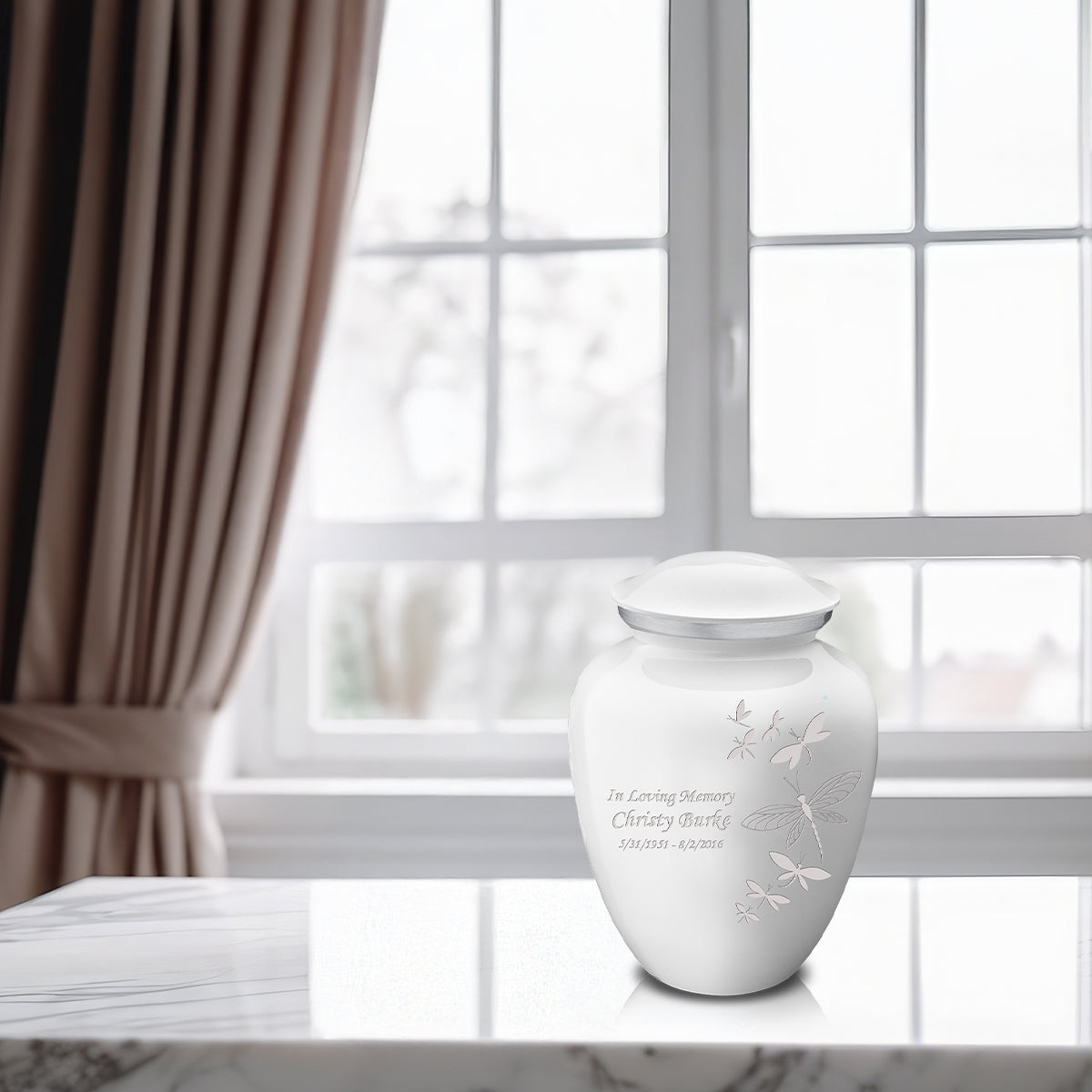 Medium Embrace White Dragonflies Cremation Urn