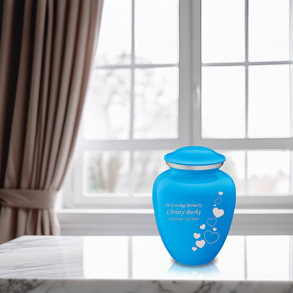 Medium Embrace Racing Blue Floating Heart Cremation Urn