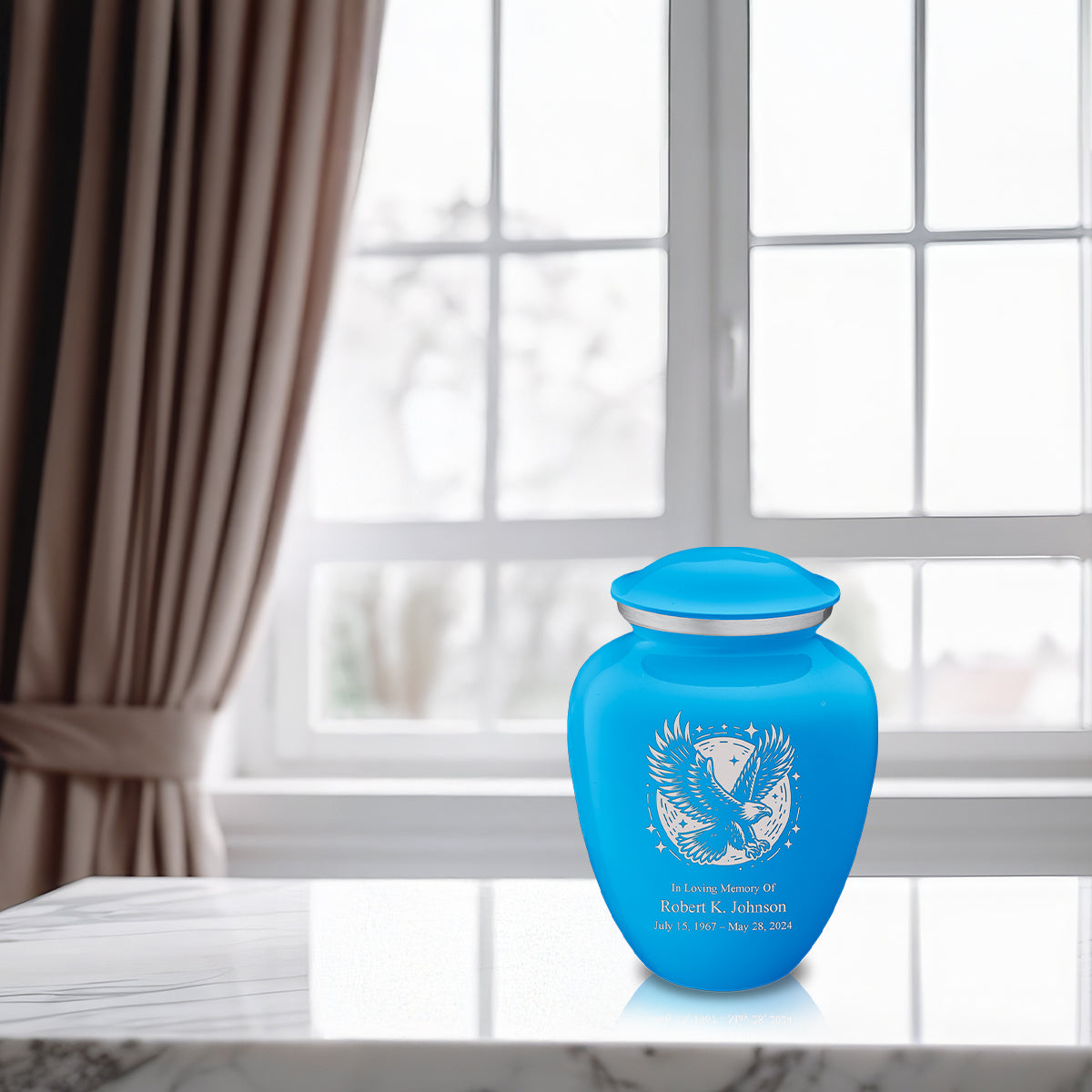 Medium Embrace Racing Blue Flying Eagle Cremation Urn