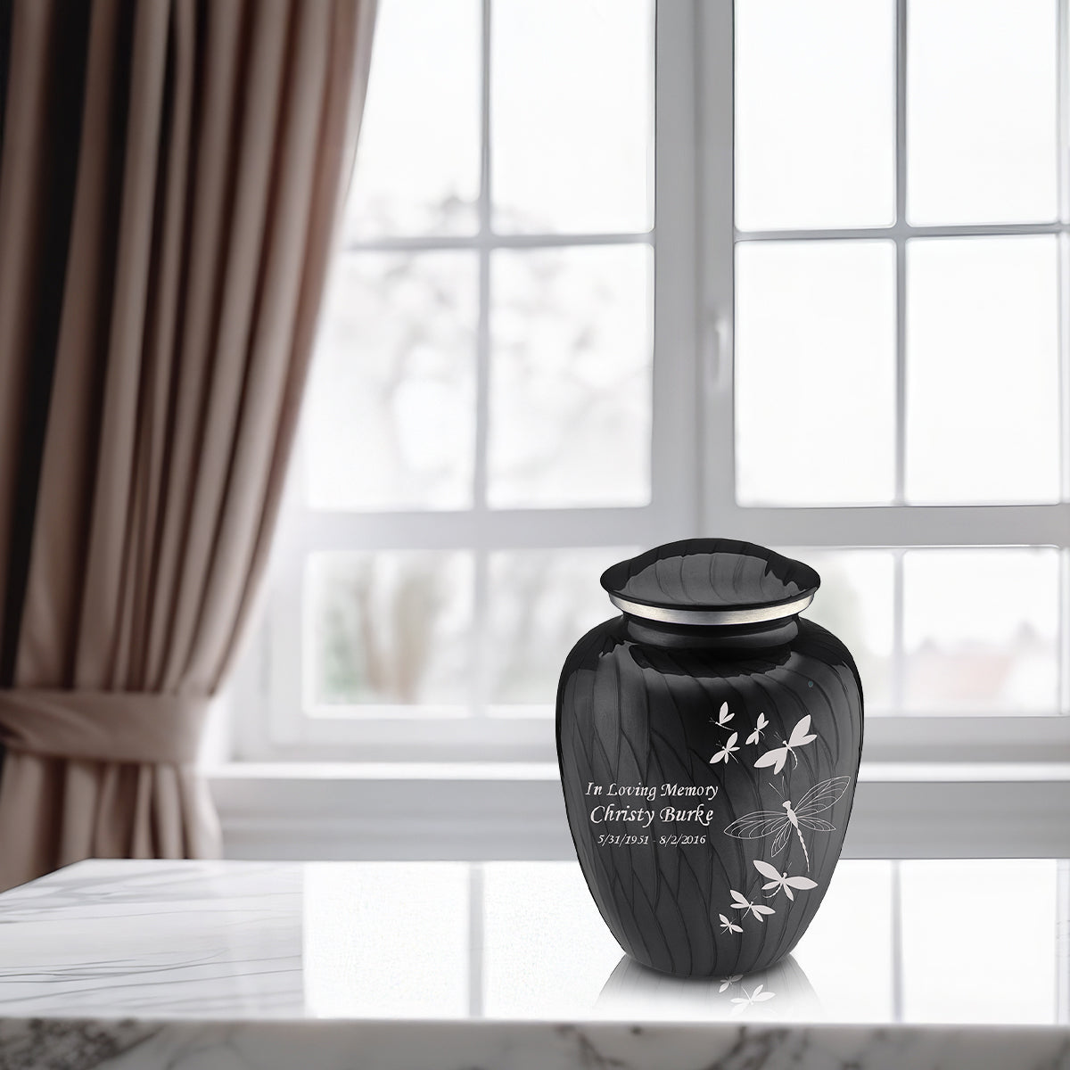 Medium Embrace Pearl Black Dragonflies Cremation Urn