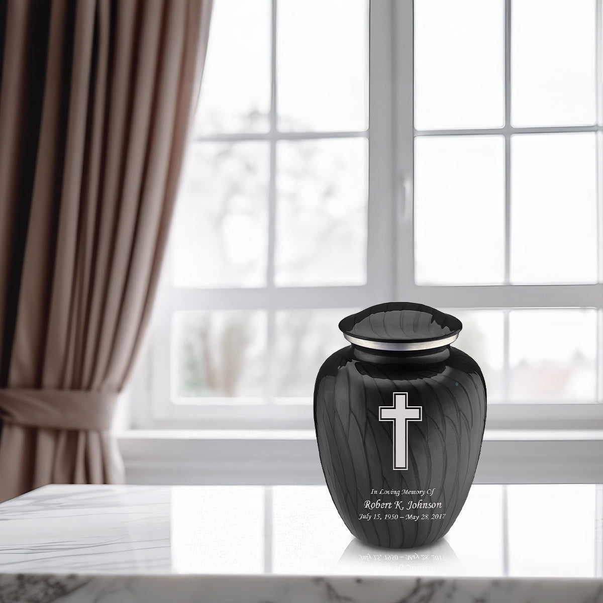 Medium Embrace Pearl Black Simple Cross Cremation Urn