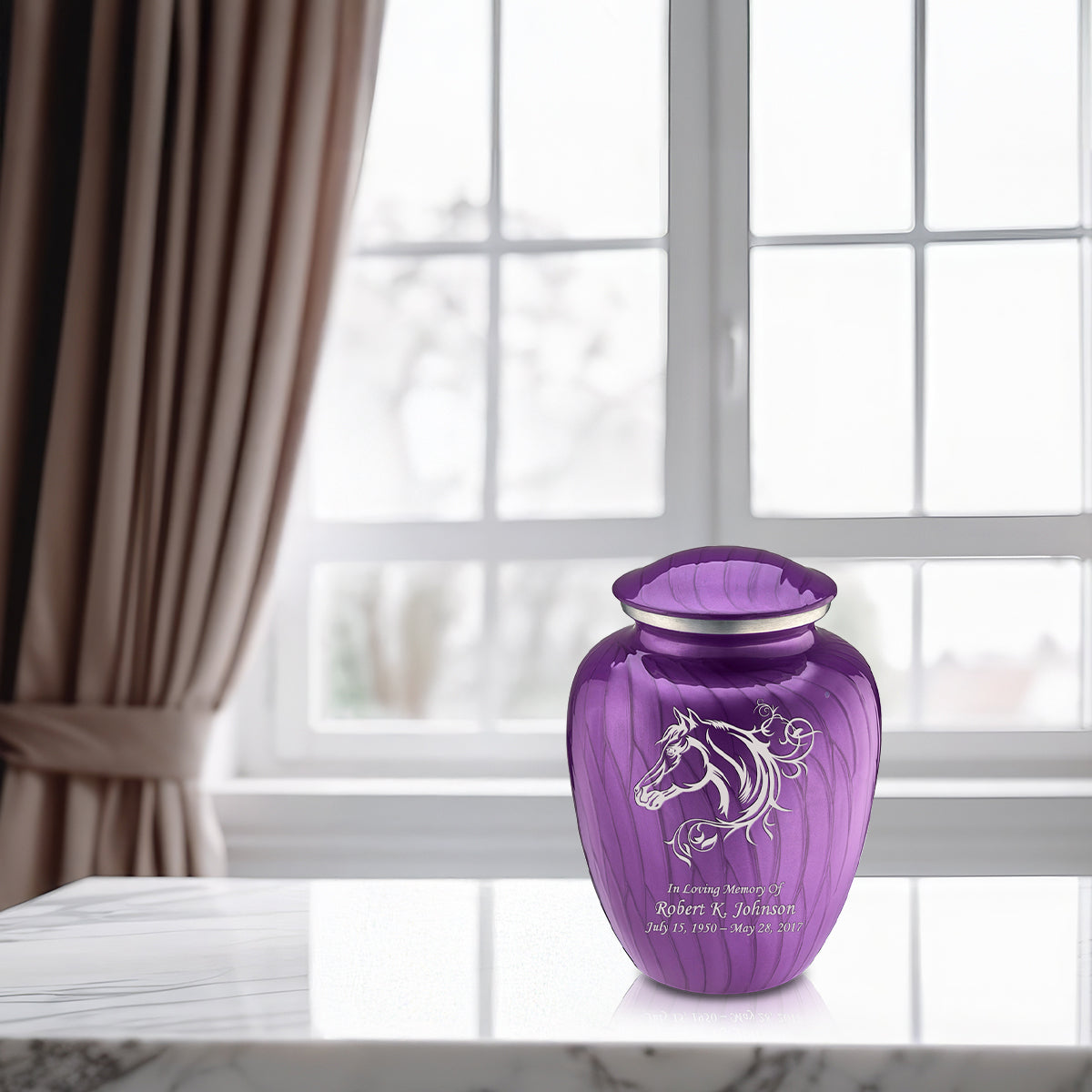 Medium Embrace Pearl Purple Horse Cremation Urn