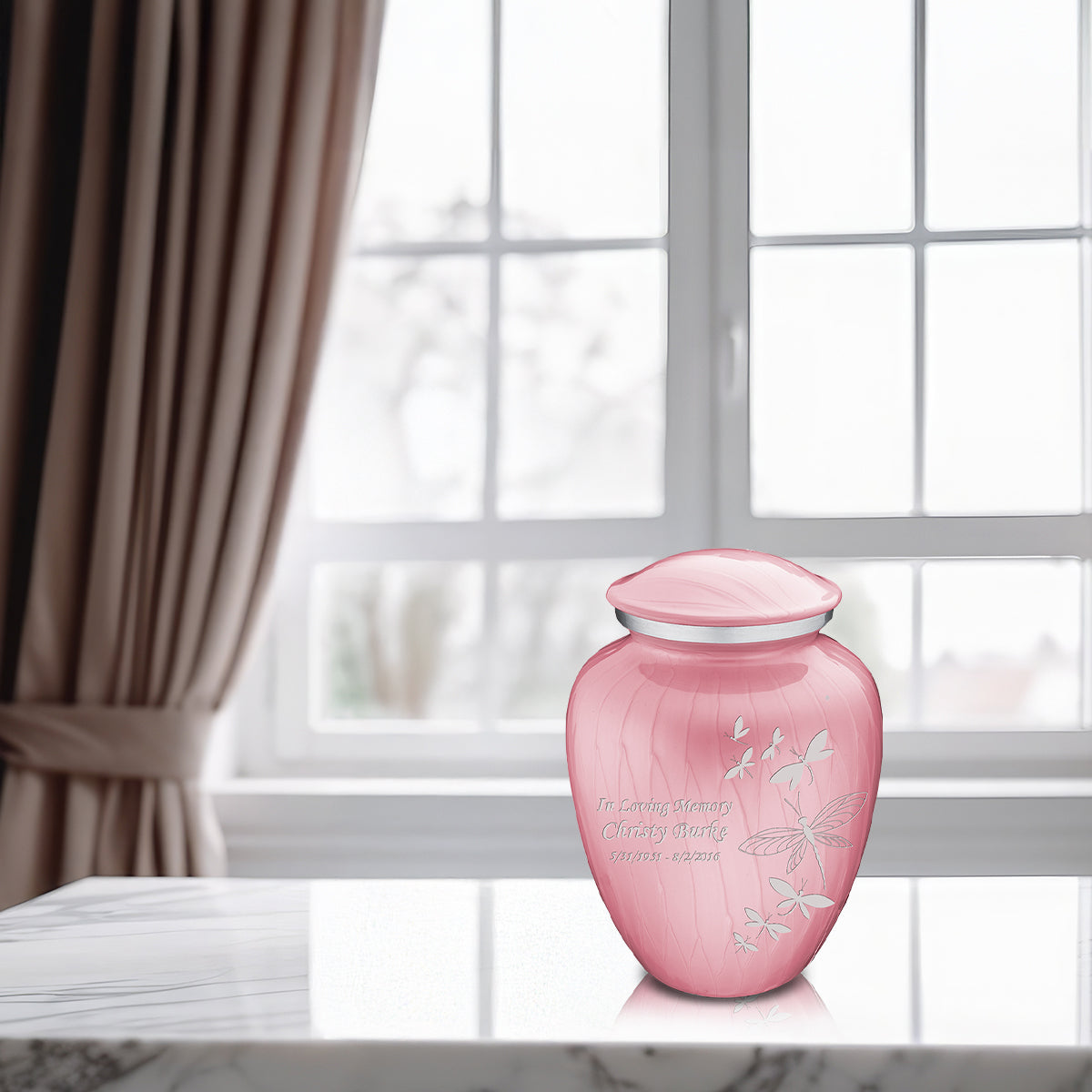 Medium Embrace Pearl Light Pink Dragonflies Cremation Urn
