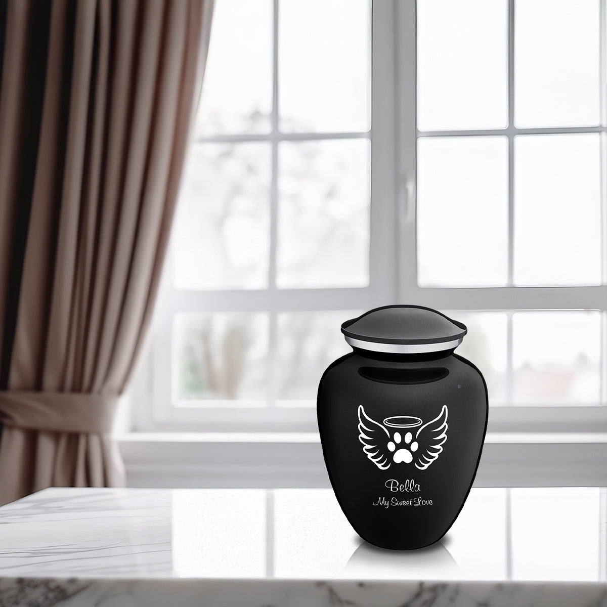 Medium Embrace Black Pet Angel Wings Cremation Urn