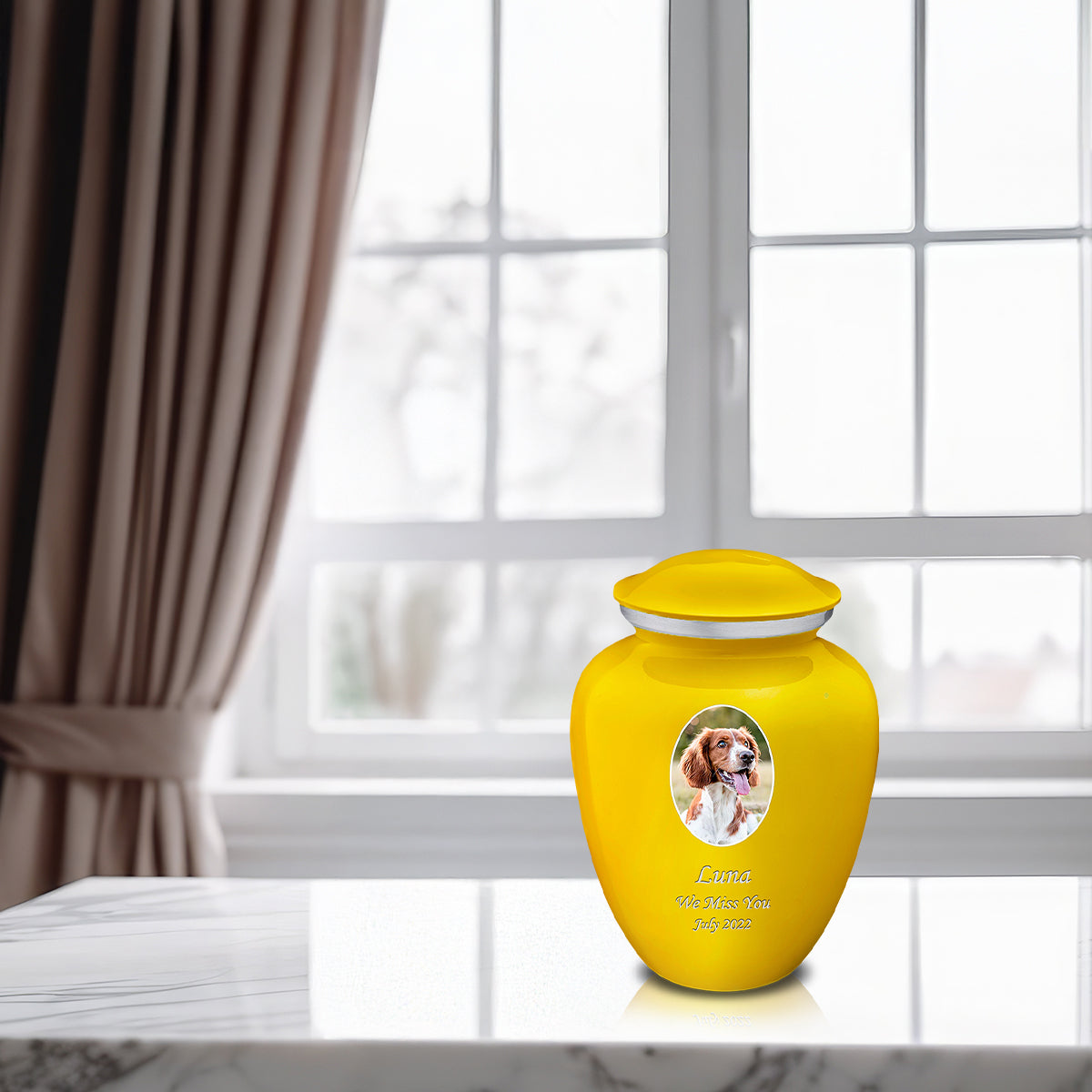 Medium Pet Embrace Yellow Portrait Cremation Urn