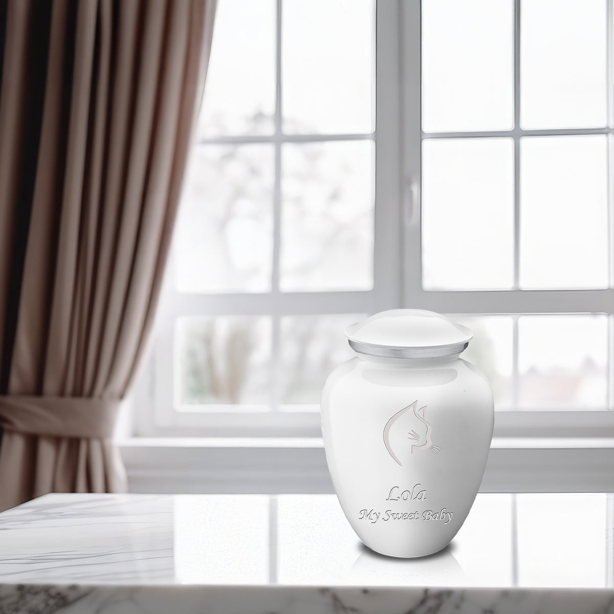 Medium Embrace White Cat Pet Cremation Urn