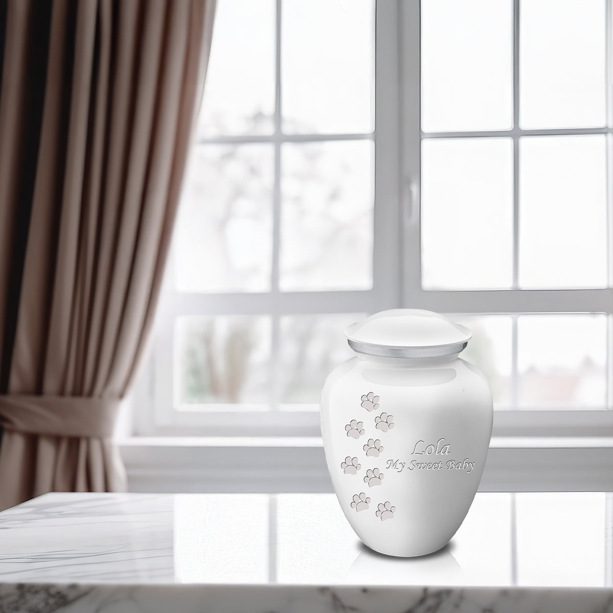 Medium Embrace White Walking Paws Pet Cremation Urn