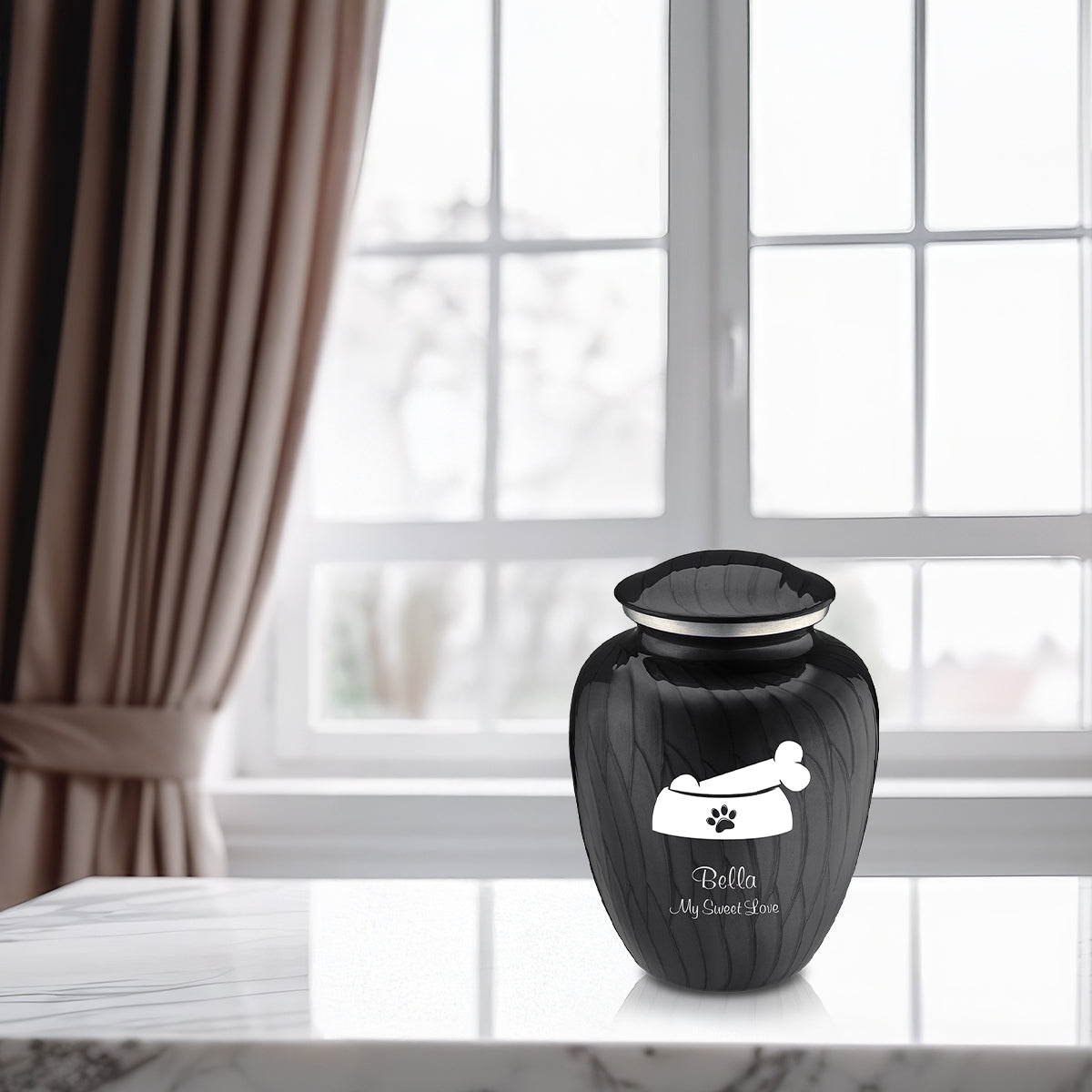 Medium Embrace Pearl Black Pet Dog Bone Cremation Urn