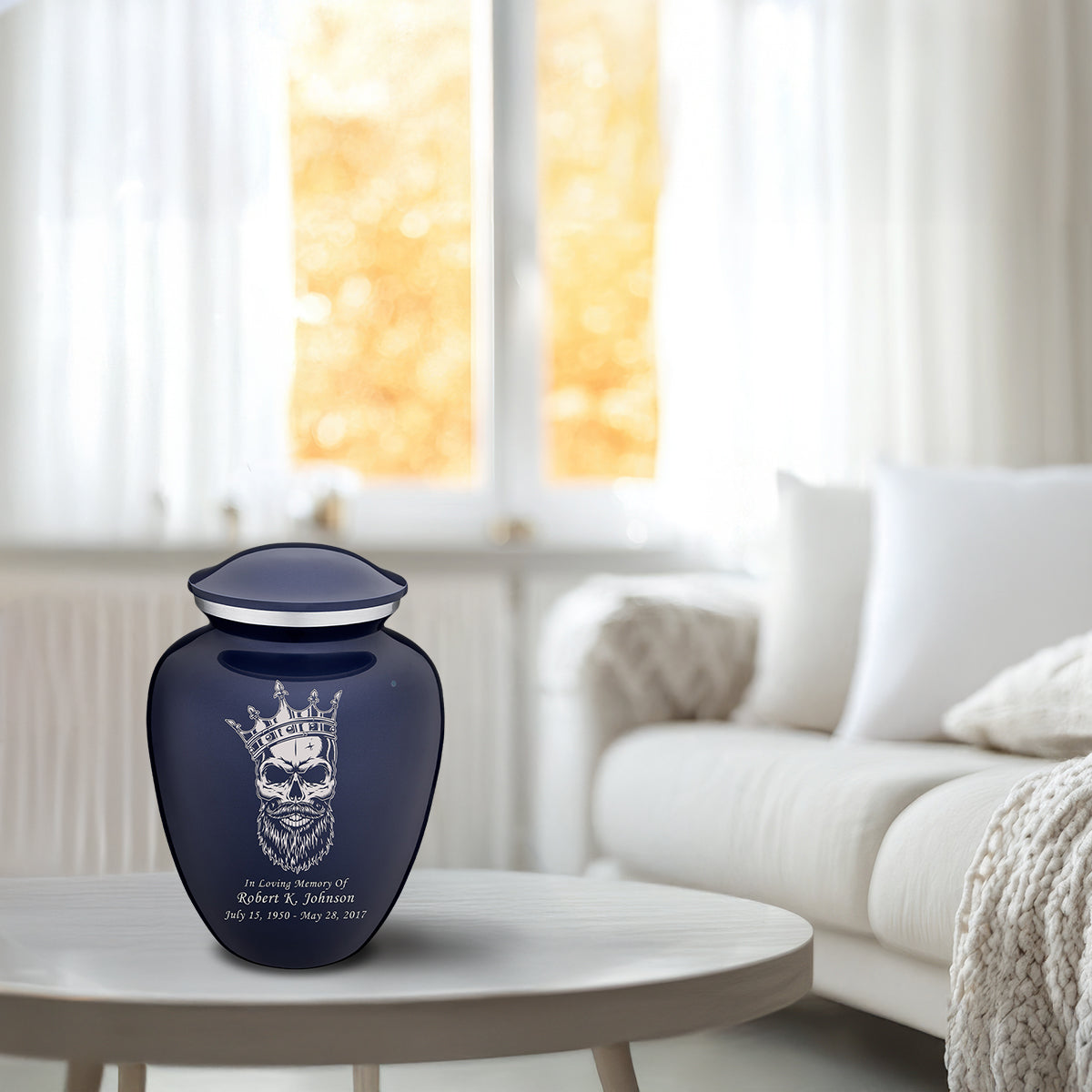 Medium Embrace Cobalt Blue Skull Cremation Urn