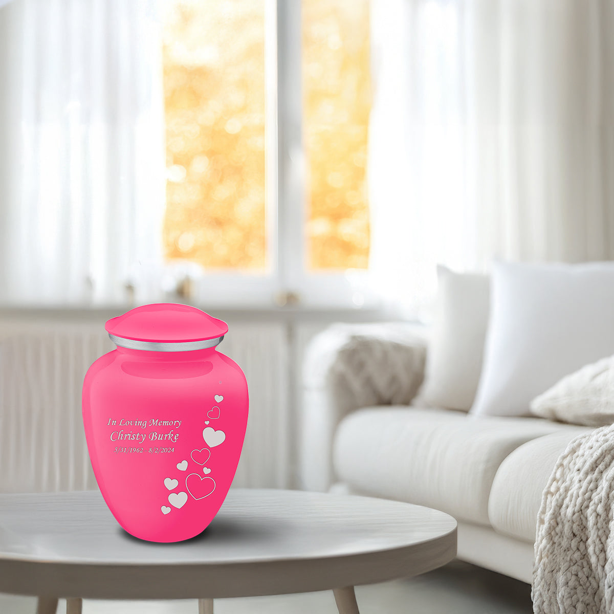 Medium Embrace Bright Pink Floating Heart Cremation Urn