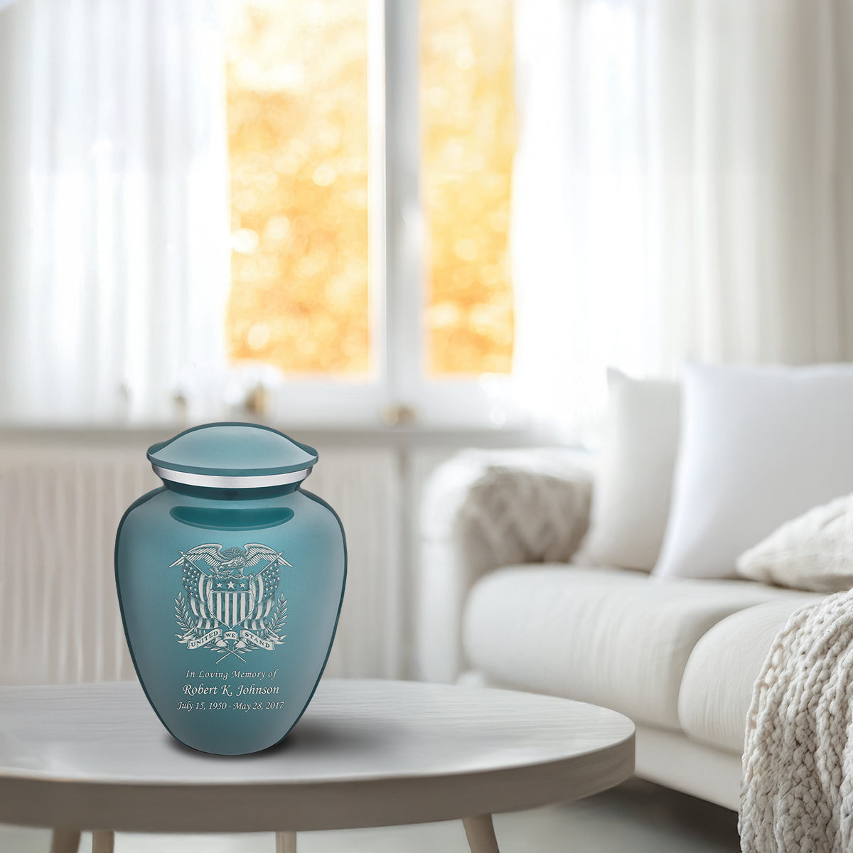 Medium Embrace Teal American Glory Cremation Urn