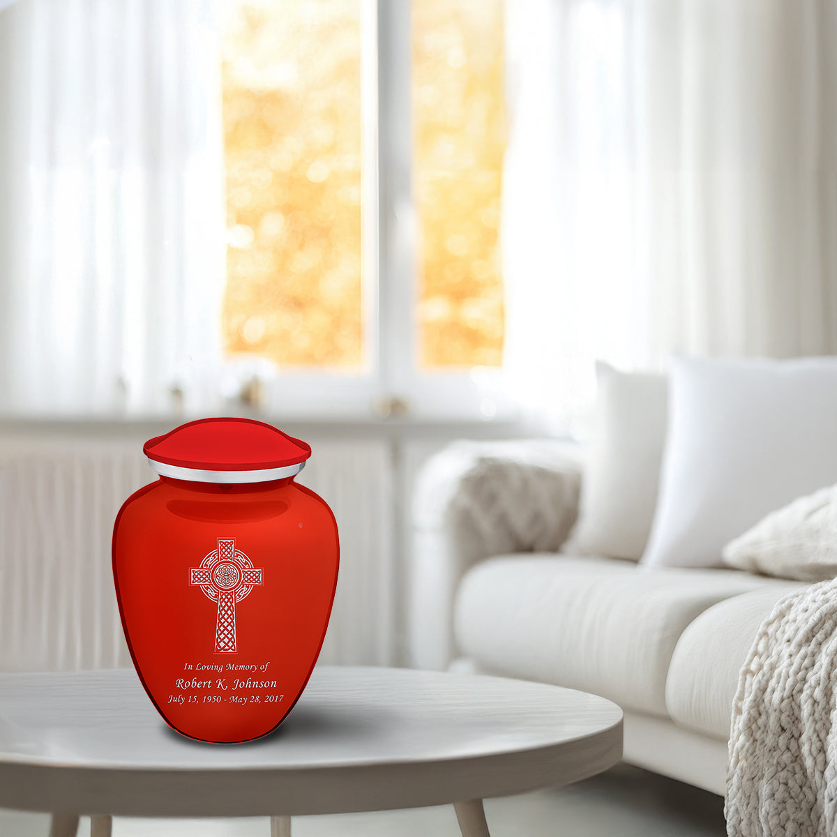 Medium Embrace Bright Red Celtic Cross Cremation Urn
