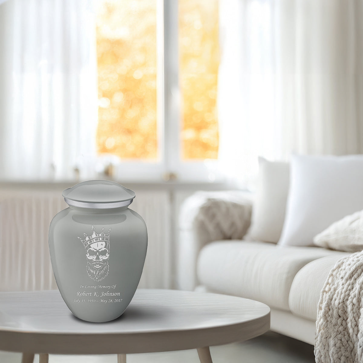 Medium Embrace Slate Grey Skull Cremation Urn