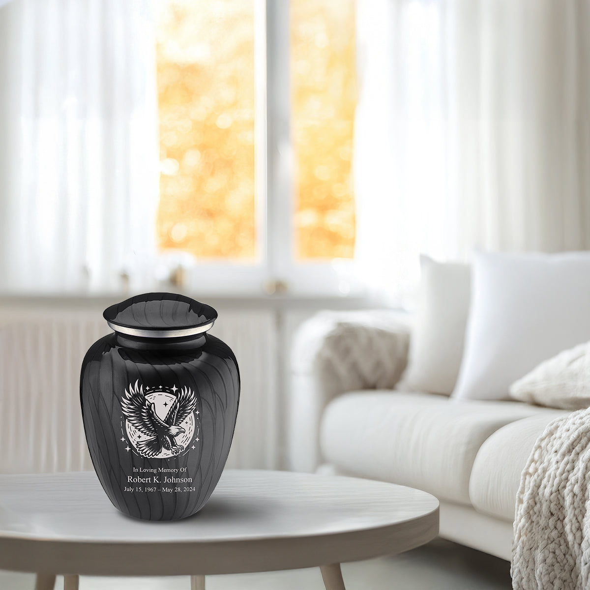 Medium Embrace Pearl Black Flying Eagle Cremation Urn