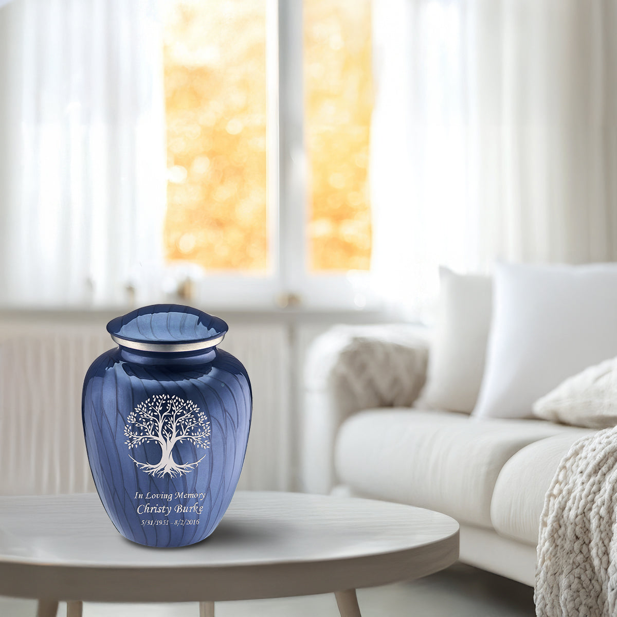 Medium Embrace Pearl Cobalt Blue Tree of Life Cremation Urn