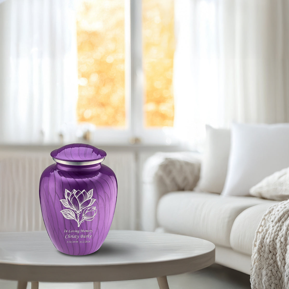 Medium Embrace Pearl Purple Magnolia Flower Cremation Urn