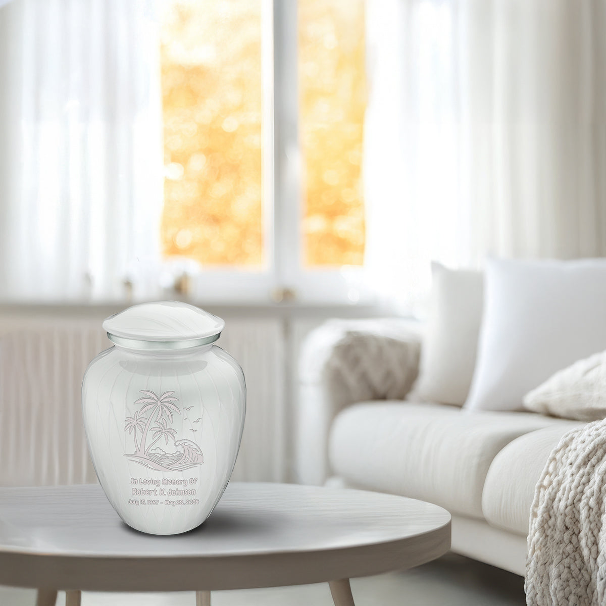 Medium Embrace Pearl White Palm Beach Cremation Urn