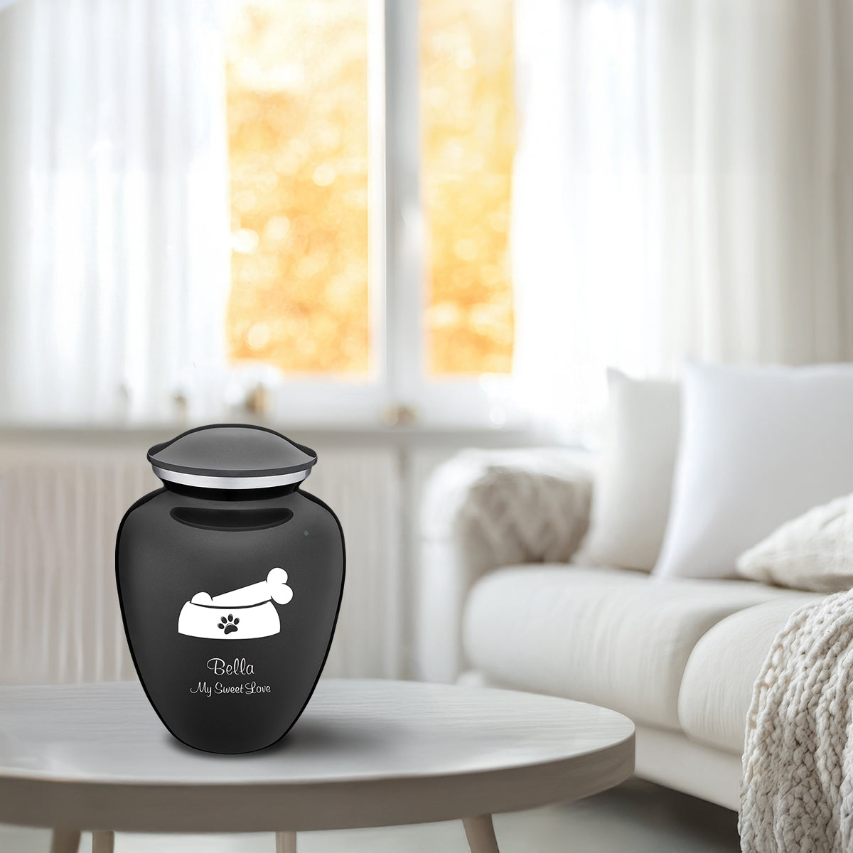 Medium Embrace Charcoal Black Pet Dog Bone Cremation Urn