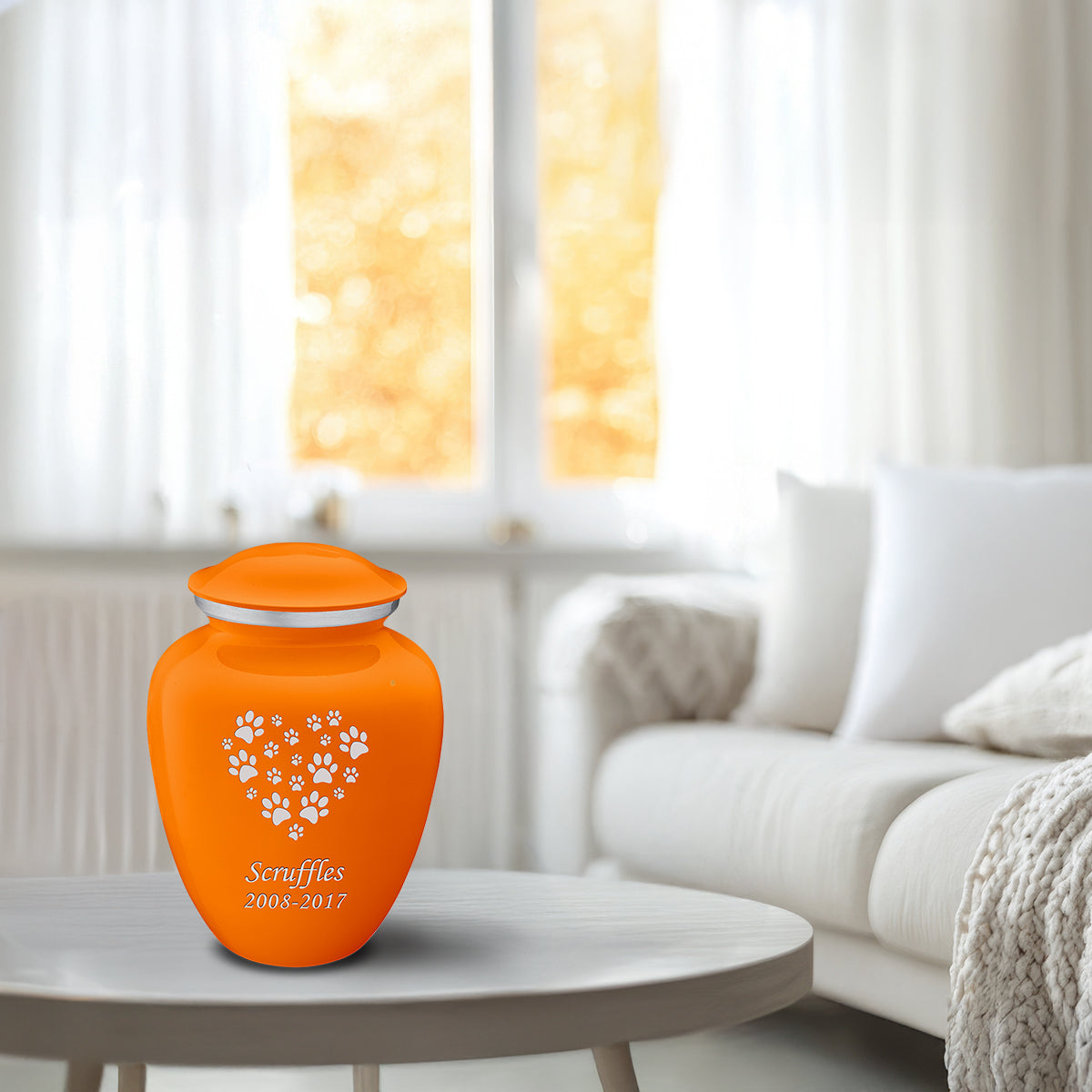 Medium Embrace Burnt Orange Heart Paws Pet Cremation Urn